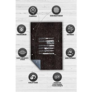 Homshtag Şef Bıcakları Siyah Beyaz Halı Mutfak Temalı Halı Modern Mutfak Halısı Minimal Mutfak Halı