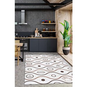 Homshtag Sevdiğim Tatlar Beyaz Renkli Mutfak Halısı Mutfak Temalı Minimal Geometrik Mutfak Halısı