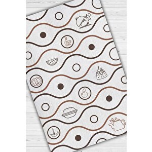 Homshtag Sevdiğim Tatlar Beyaz Renkli Mutfak Halısı Mutfak Temalı Minimal Geometrik Mutfak Halısı
