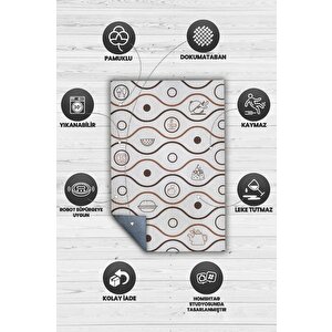 Homshtag Sevdiğim Tatlar Beyaz Renkli Mutfak Halısı Mutfak Temalı Minimal Geometrik Mutfak Halısı