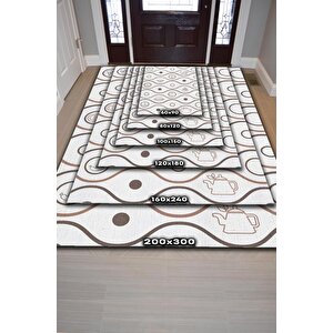 Homshtag Sevdiğim Tatlar Beyaz Renkli Mutfak Halısı Mutfak Temalı Minimal Geometrik Mutfak Halısı