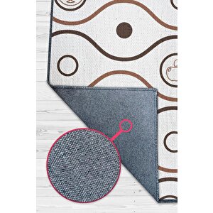 Sevdiğim Tatlar Beyaz Renkli Mutfak Halısı Mutfak Temalı Minimal Geometrik Mutfak Halısı 200x300 cm