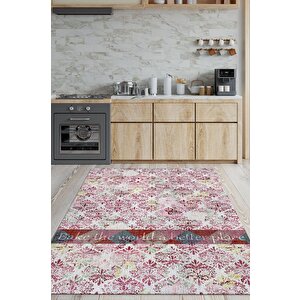 Daha İyi Bir Yer Çok Renkli Mutfak Halısı Geometrik Yazılı Mutfak Temalı Çiçekli Halı 100x150 cm