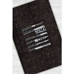 Homshtag Şef Bıcakları Siyah Beyaz Halı Mutfak Temalı Halı Modern Mutfak Halısı Minimal Mutfak Halı