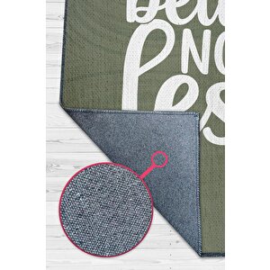 Az Yeme İyi Ye Yeşil Renkli Mutfak Halı Yazılı Dekoratif Modern Mutfak Halısı Dokuma Halı 100x150 cm