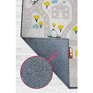 Küçük Müdür Yol Temalı Gri Renkli Halı Yumuşak Dokulu Çocuk Odası Halısı Rustik Çocuk Halısı 100x150 cm