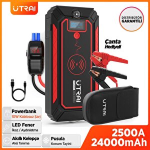 Utrai Jstar 4 24000 Mah 2500a Jump Starter Taşınabilir Akü Takviye Cihazı ( Kablosuz Şarj + Pusula + Çanta + Led Lamba + Powerbank