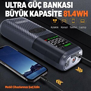 Groove Hcb002 22000mah 2500a Akü Takviye Cihazı +lastik Şişirme Kompresörlü Taşınabilir Jump Starter (kompresör+powerbank+led Lamb