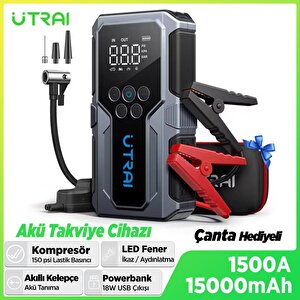 Utrai Js-9 Jstar 9 15000mah 1500a Akü Takviye Cihazı + Lastik Şişirme Pompası Taşınabilir Jump Starter (çanta+powerbank+led Lamba+