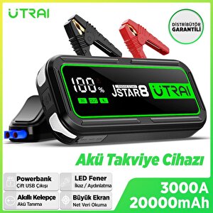 Utrai Jstar 8 74wh 20000mah 3000a Jump Starter Taşınabilir Akü Takviye Cihazı ( Powerbank + Led Lamba + Taşıma Kılıfı + Lcd Ekran