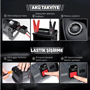 Groove Zk004 26800mah 4500a Akü Takviye Cihazı +lastik Şişirme Kompresörlü Taşınabilir Jump Starter (kompresör+powerbank+led Lamba