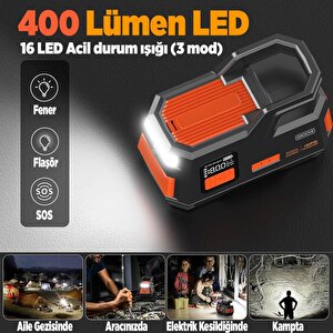 Groove Js006 26800mah 4500a Akü Takviye Cihazı +lastik Şişirme Kompresörlü Taşınabilir Jump Starter (kompresör+powerbank+led Lamba