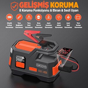 Groove Js006 26800mah 4500a Akü Takviye Cihazı +lastik Şişirme Kompresörlü Taşınabilir Jump Starter (kompresör+powerbank+led Lamba
