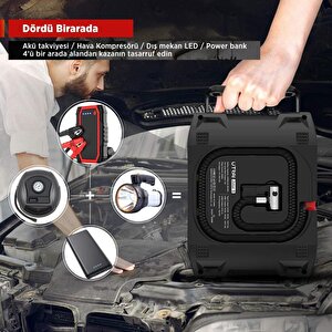 Utrai Jstar 5 24000mah 2000a Jump Starter + Lastik Şişirme Pompası Taşınabilir Akü Takviye Cihazı ( Çanta + Lcd Ekran + Powerbank