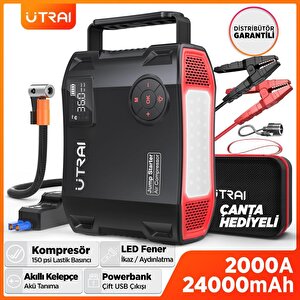 Utrai Jstar 5 24000mah 2000a Jump Starter + Lastik Şişirme Pompası Taşınabilir Akü Takviye Cihazı ( Çanta + Lcd Ekran + Powerbank