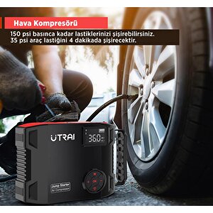 Utrai Jstar 5 24000mah 2000a Jump Starter + Lastik Şişirme Pompası Taşınabilir Akü Takviye Cihazı ( Çanta + Lcd Ekran + Powerbank