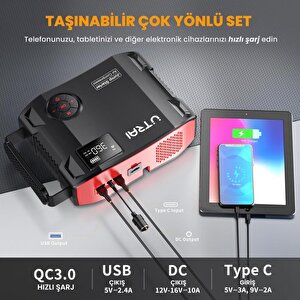 Utrai Jstar 5 24000mah 2000a Jump Starter + Lastik Şişirme Pompası Taşınabilir Akü Takviye Cihazı ( Çanta + Lcd Ekran + Powerbank
