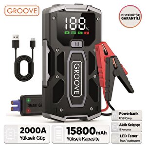Groove M01 15800mah 2000a Akü Takviye Cihazı Taşınabilir Jump Starter (powerbank+led Lamba+lcd Ekran)