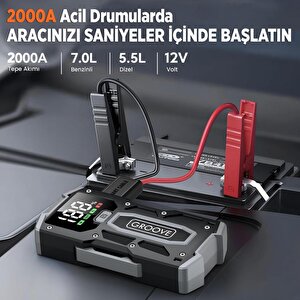Groove M01 15800mah 2000a Akü Takviye Cihazı Taşınabilir Jump Starter (powerbank+led Lamba+lcd Ekran)
