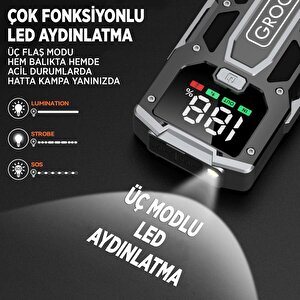 Groove M01 15800mah 2000a Akü Takviye Cihazı Taşınabilir Jump Starter (powerbank+led Lamba+lcd Ekran)