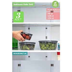 3’lü Saklama Kabı Seti Erzak Kabı Buzdolabı Kabı Orta Boy Bpa Free