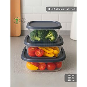 3'lü Saklama Kabı Seti Kare Erzak Kabı Bpa Free Derin Dondurucu Için Uygun 250-500-1500 Ml
