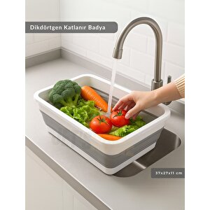 Katlanır Badya - Akordiyon Katlanabilir Dikdörtgen Kova | 8 L - Beyaz/gri - Bpa Free