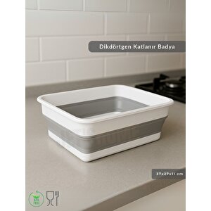 Katlanır Badya - Akordiyon Katlanabilir Dikdörtgen Kova | 8 L - Beyaz/gri - Bpa Free