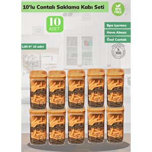 10’lu Saklama Kabı Seti Erzak Bakliyat Kabı Bambu Desenli 1,65 Litre X 10 Adet