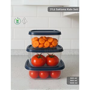 3'lü Saklama Kabı Seti Kare Erzak Kabı Bpa Free Derin Dondurucu Için Uygun 500-900-1500 Ml