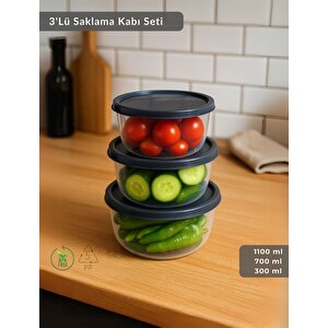 Yuvarlak 3'lü Saklama Kabı Bpa Free Derin Dondurucu Için Uygun Beslenme Kabı 1100-700-300 Ml