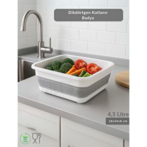 Katlanır Badya - Akordiyon Katlanabilir Dikdörtgen Kova | 4,5 L - Beyaz/gri - Bpa Free