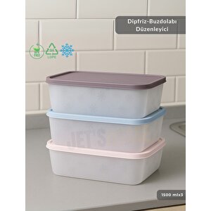 3'lü Dipfriz Saklama Kabı - No Frost Silikon Kapaklı | Derin Dondurucu Düzenleyici - Bpa Free - 1500 Ml