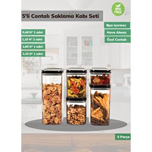 5’li Saklama Kabı Seti Bpa Free Sızdırmaz Erzak Kabı Hava Almaz Bakliyat Kutusu