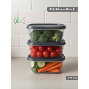 3'lü Saklama Kabı Seti Kare Erzak Kabı Bpa Free Derin Dondurucu Için Uygun 900 Ml