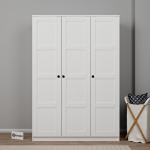 Lucas 3 Kapılı Yüklük, Yorgan, Yastık Dolabı - Mat Beyaz