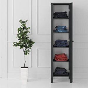 Venezia Tek Kapaklı Ahşap Ayaklı Çok Amaçlı Mutfak, Erzak Dolabı, Banyo Havlu Dolabı - Minifiks - Antrasit