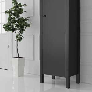 Venezia Tek Kapaklı Ahşap Ayaklı Çok Amaçlı Mutfak, Erzak Dolabı, Banyo Havlu Dolabı - Minifiks - Antrasit