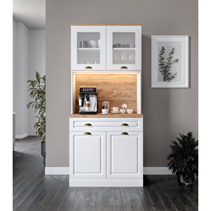 Gözde 2 Kapaklı Kahve Köşesi – 93 Cm Mdf, Led Aydınlatmalı, Çok Amaçlı Mutfak Ve Airfryer Dolabı