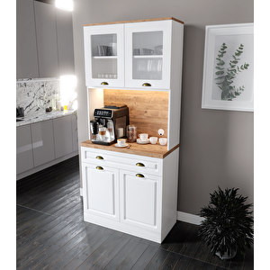 Gözde 2 Kapaklı Kahve Köşesi – 93 Cm Mdf, Led Aydınlatmalı, Çok Amaçlı Mutfak Ve Airfryer Dolabı