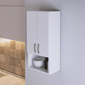 Bd-01 Kapaklı Bölmeli Banyo Mutfak Asma Dolap Beyaz