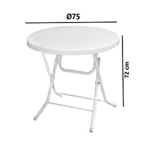 Mt-gfm205 Rose Plastik Yuvarlak Katlanır Bahçe Balkon Masa Ø75 Cm Beyaz