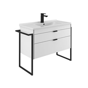 Trio 100 Cm Mdf Çekmeceli Beyaz Ayaklı Banyo Dolabı Takımı