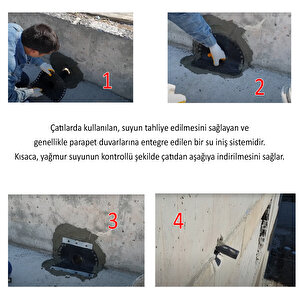 Parapet Dik İniş 100'lük Direnaj Hünisi Çatı Balkon Yağmur Su Tahliye Gider Borusu Oluk Adaptörü