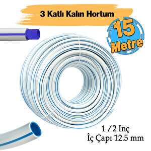 Bahçe Hortumu 15 Metre Çeşme Su Sulama Hortum Araç Araba Yıkama 12.5 Mm 1/2" 3 Katlı Sağlam