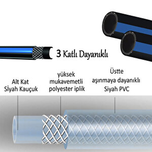 Termo Kauçuklu Bahçe Hortumu 30 Metre Dayanıklı 3 Katlı Sağlam Su Sulama Yıkama Hortum 12.5 Mm 1/2"