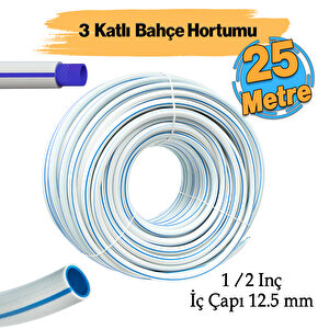 Bahçe Hortumu 3 Katlı Sağlam 25 Metre Çeşme Su Sulama Hortum Araç Araba Yıkama 12.5 Mm 1/2"
