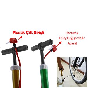 Klasik Bisiklet Pompası El Tipi Ayak Tutamaklı Standart Plastik Başlıklı Ve Uçlu Metal Taban Borulu