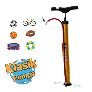 Klasik Bisiklet Pompası El Tipi Ayak Tutamaklı Standart Plastik Başlıklı Ve Uçlu Metal Borulu 1 Adet