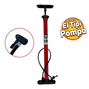 El Tipi Klasik Plastik Bisiklet Pompası Ve Uç Seti Ayak Tutamaklı Pompa Teker Top Şişirme